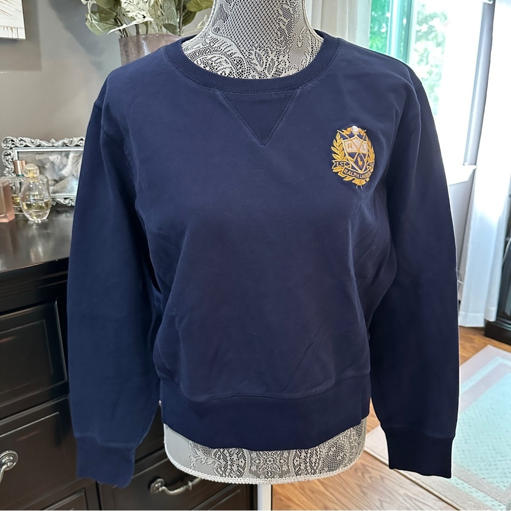 Ralph Lauren Navy Sweatshirt with Gold Emblem - Picture 2 of 15